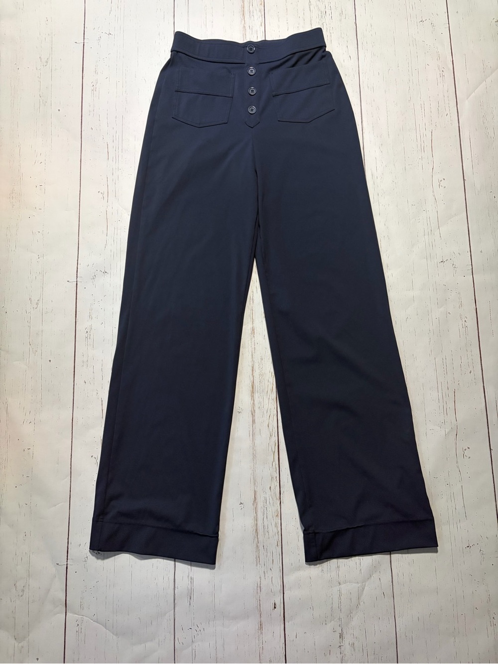 Halara Navy Blue Day Stretch High Waisted Button Fly Wide Leg Trousers Pants M